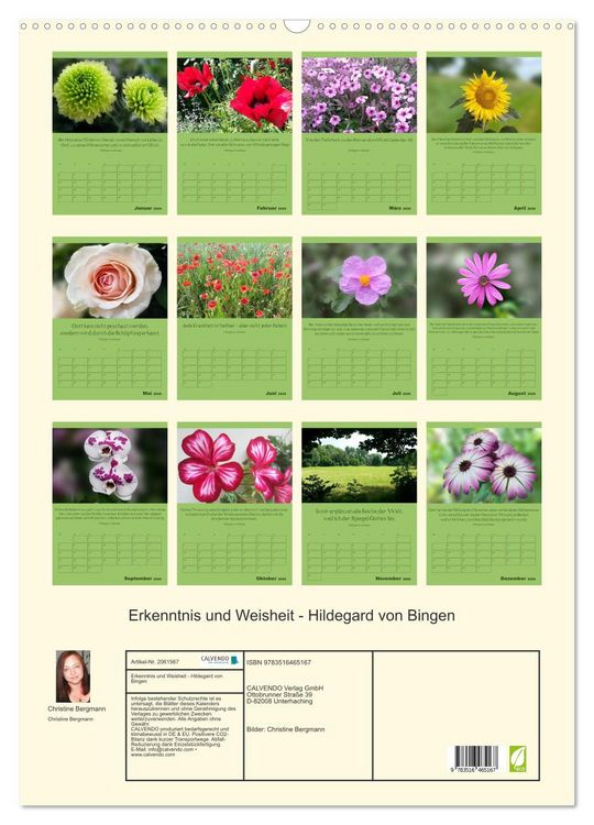 Produktbild: Erkenntnis und Weisheit - Hildegard von Bingen (Wandkalender 2026 DIN A2 hoch), CALVENDO Monatskalender