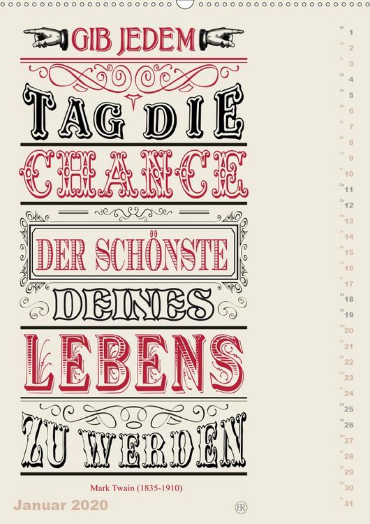 Produktbild: Die sch&ouml;nsten Lebensweisheiten Typo - Kalender (Premium, hochwertiger DIN A2 Wandkalender 2020, Kunstdruck in Hochglanz)