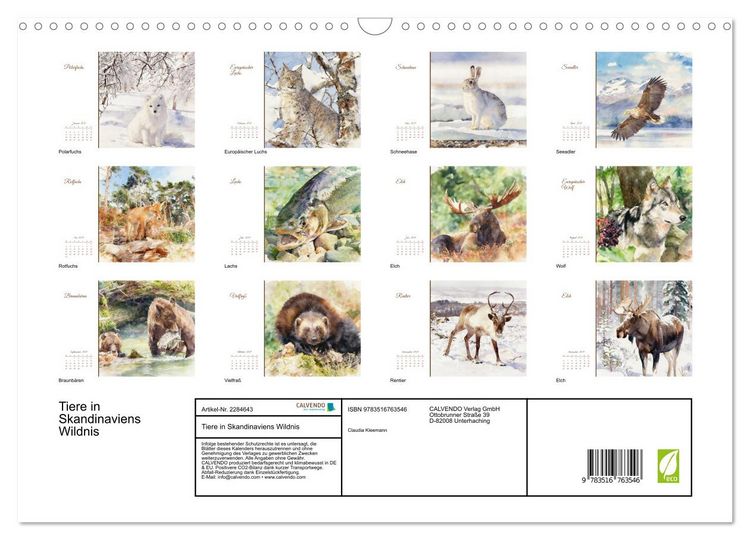 Produktbild: Tiere in Skandinaviens Wildnis (Wandkalender 2027 DIN A3 quer), CALVENDO Monatskalender