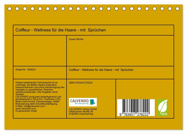 Produktbild: Coiffeur - Wellness f&uuml;r die Haare - mit Spr&uuml;chen (Tischkalender 2026 DIN A5 quer), CALVENDO Monatskalender
