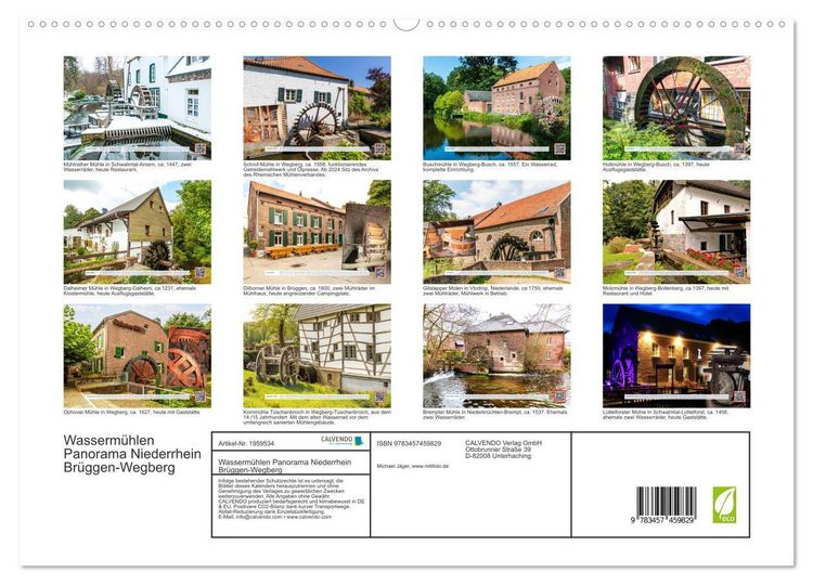 Produktbild: Wasserm&uuml;hlen Panorama Niederrhein Br&uuml;ggen-Wegberg (hochwertiger Premium Wandkalender 2026 DIN A2 quer), Kunstdruck in Hochglanz