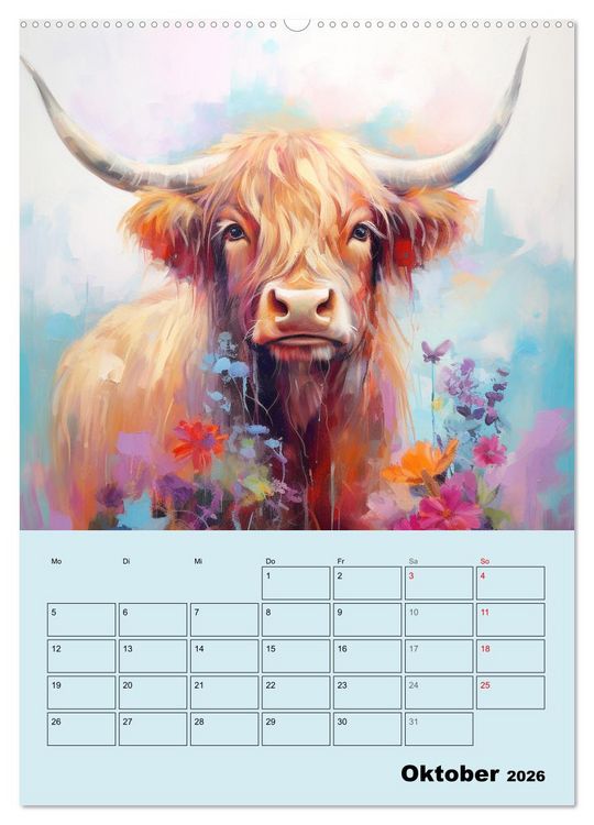 Produktbild: Zauberhafte K&uuml;he. Duftige Aquarelle von tollen Tieren (Wandkalender 2026 DIN A2 hoch), CALVENDO Monatskalender