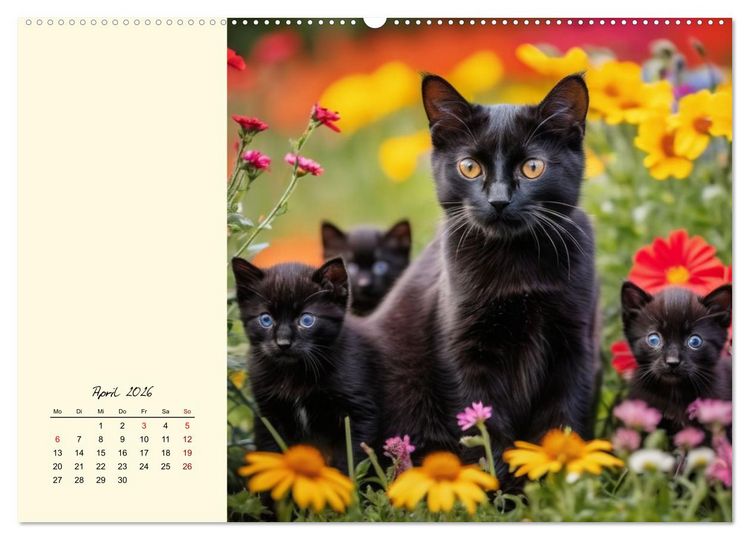 Produktbild: Samtpfoten im Bl&uuml;tenmeer (hochwertiger Premium Wandkalender 2026 DIN A2 quer), Kunstdruck in Hochglanz