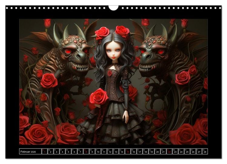 Produktbild: Little Gothic Queens. Surrealistische Illustrationen (Wandkalender 2026 DIN A3 quer), CALVENDO Monatskalender