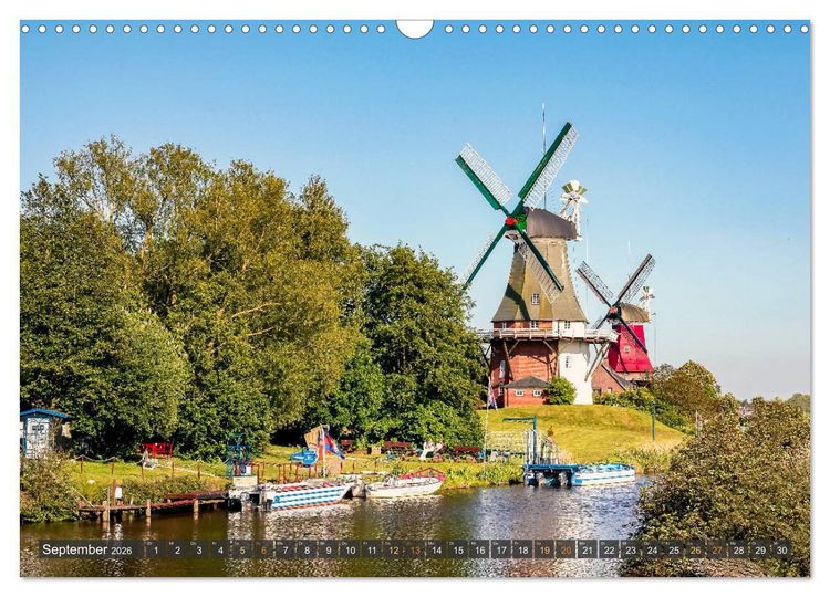 Produktbild: Maritime K&uuml;stenorte - von Greetsiel, &uuml;ber Neuharlingersiel bis Schillig (Wandkalender 2026 DIN A3 quer), CALVENDO Monatskalender
