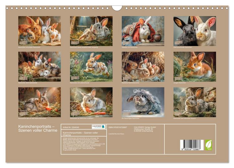 Produktbild: Kaninchenportraits &ndash; Szenen voller Charme (Wandkalender 2026 DIN A3 quer), CALVENDO Monatskalender