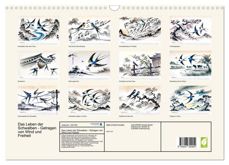 Produktbild: Das Leben der Schwalben - Getragen von Wind und Freiheit (Wandkalender 2026 DIN A3 quer), CALVENDO Monatskalender