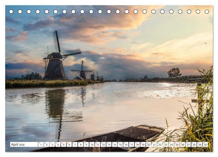 Produktbild: Die Windm&uuml;hlen von Kinderdijk - UNESCO Welterbe (Tischkalender 2026 DIN A5 quer), CALVENDO Monatskalender