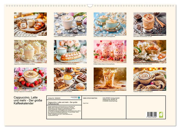 Produktbild: Cappuccino, Latte und mehr - Der gro&szlig;e Kaffeekalender (Wandkalender 2026 DIN A2 quer), CALVENDO Monatskalender