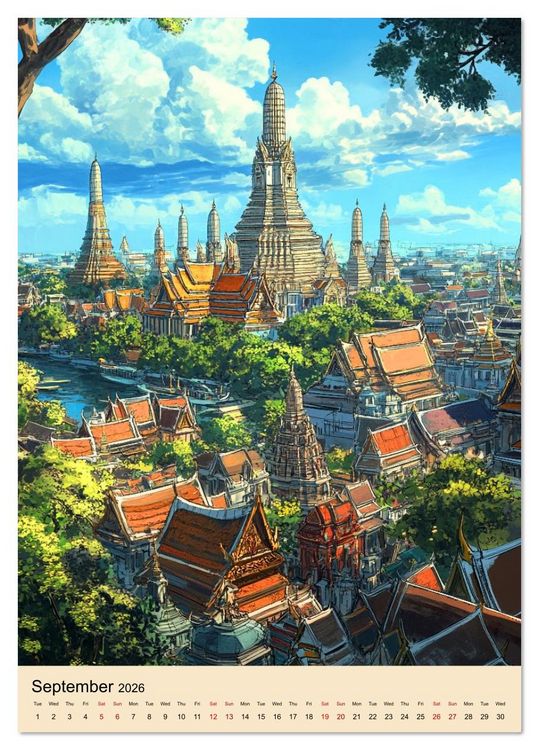 Produktbild: Thailand meets Anime (Desk Calendar 2026 DIN A5 portrait), CALVENDO 12 Month DeskCalendar
