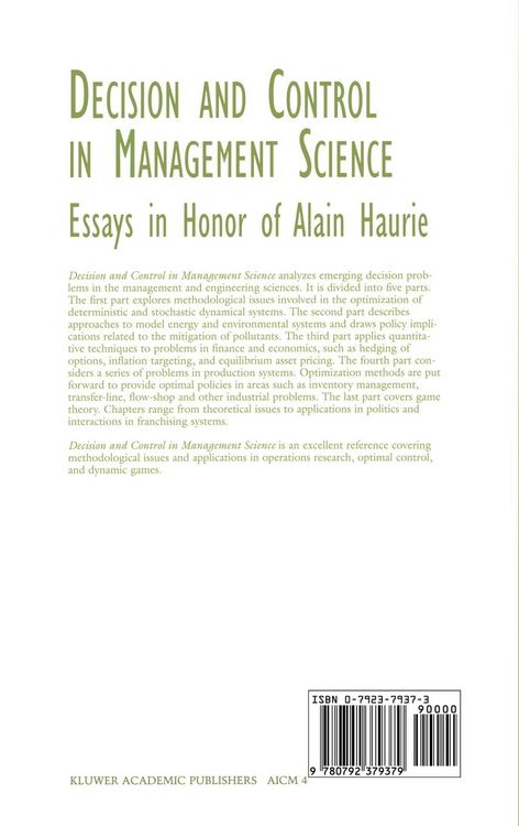 Produktbild: Decision & Control in Management Science