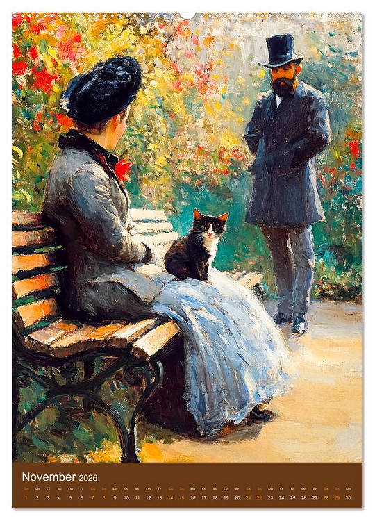 Produktbild: Katzen und Kunst - Samtige Herrscher der impressionistischen G&auml;rten (hochwertiger Premium Wandkalender 2026 DIN A2 hoch), Kunstdruck in Hochglanz