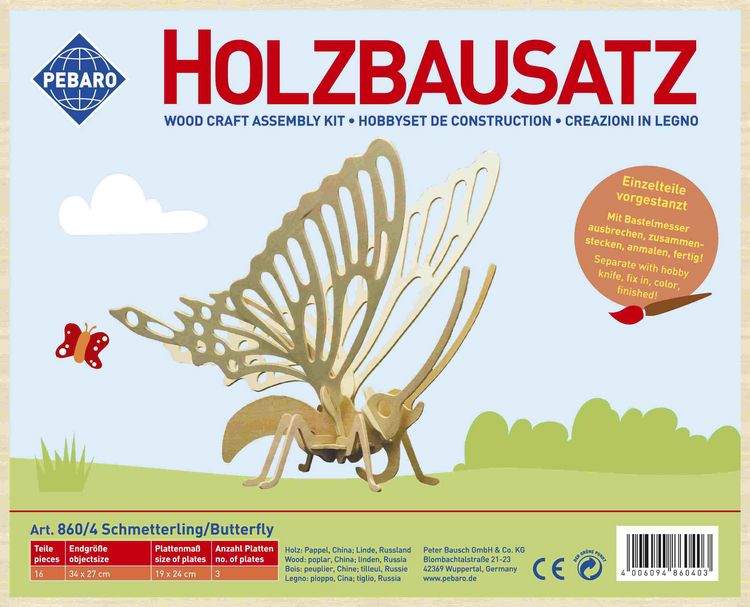 Produktbild: PEBARO 860/4 - Holzbausatz Schmetterling, 16 Teile, Holzkonstruktion zum Zusammenstecken