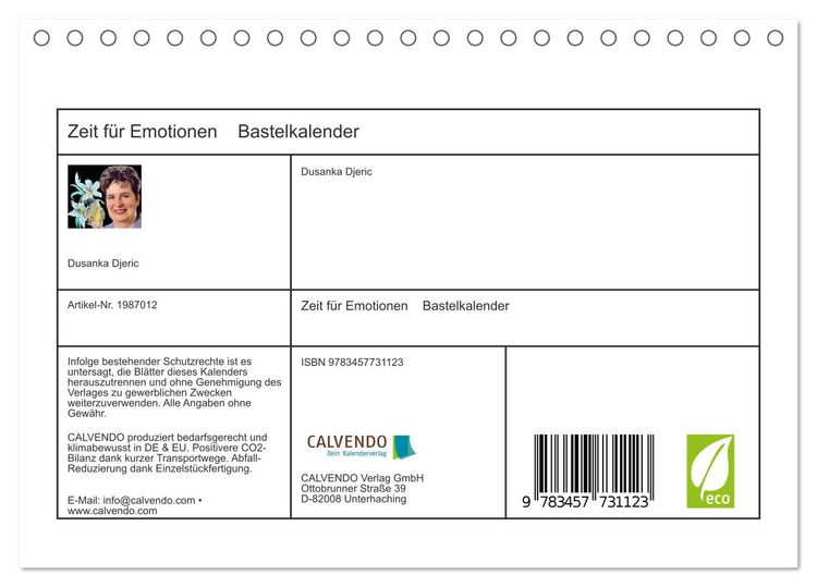 Produktbild: Zeit f&uuml;r Emotionen Bastelkalender (Tischkalender 2026 DIN A5 quer), CALVENDO Monatskalender