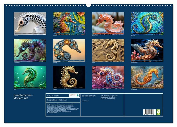 Produktbild: Seepferdchen - Modern Art (Wandkalender 2026 DIN A2 quer), CALVENDO Monatskalender