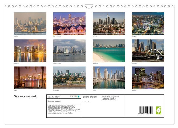 Produktbild: Skylines weltweit (Wandkalender 2026 DIN A3 quer), CALVENDO Monatskalender
