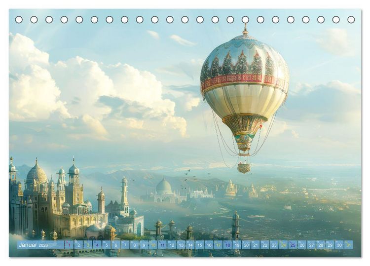 Produktbild: Ballonfahrt - Fantasie Stil (Tischkalender 2026 DIN A5 quer), CALVENDO Monatskalender