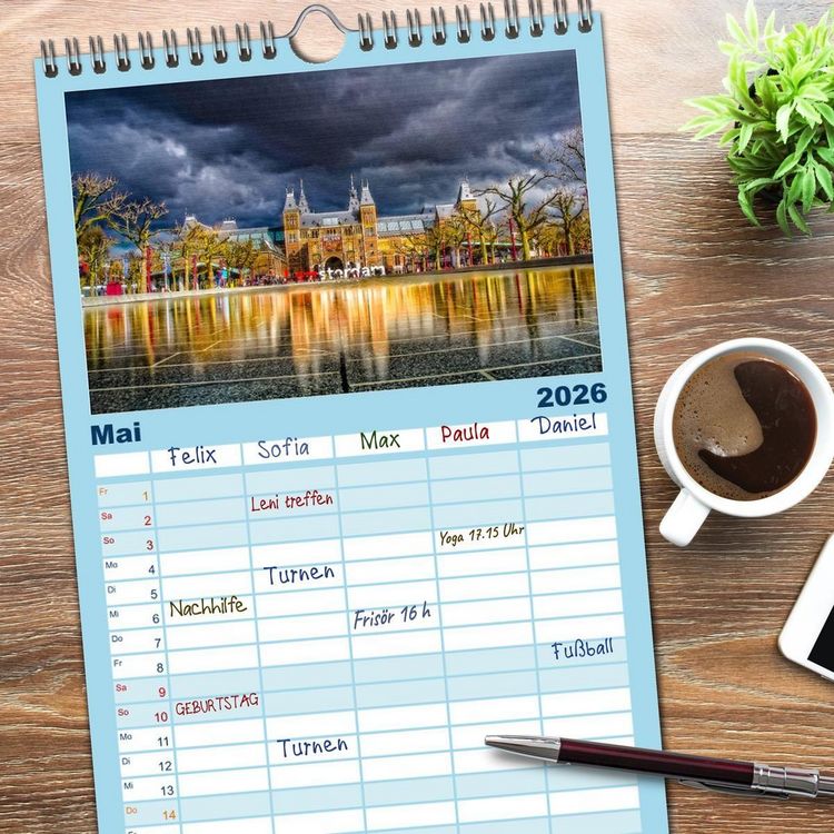 Produktbild: Familienplaner 2026 - Die 12 meistbesuchten St&auml;dte in Europa mit 5 Spalten (Wandkalender, 21 x 45 cm) CALVENDO