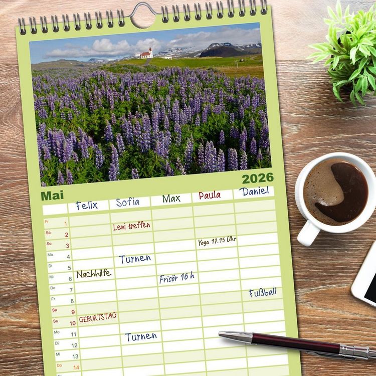 Produktbild: Familienplaner 2026 - Island mit 5 Spalten (Wandkalender, 21 x 45 cm) CALVENDO