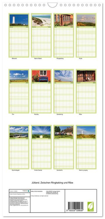 Produktbild: Familienplaner 2026 - J&uuml;tland. Zwischen Ringk&oslash;bing und Ribe mit 5 Spalten (Wandkalender, 21 x 45 cm) CALVENDO