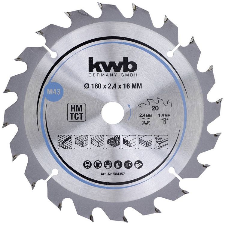 Produktbild: Kwb 584357 Hartmetall Kreiss&auml;geblatt 160 x 16mm 1St.