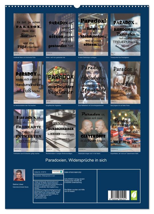 Produktbild: Paradoxien, Widerspr&uuml;che in sich (hochwertiger Premium Wandkalender 2026 DIN A2 hoch), Kunstdruck in Hochglanz