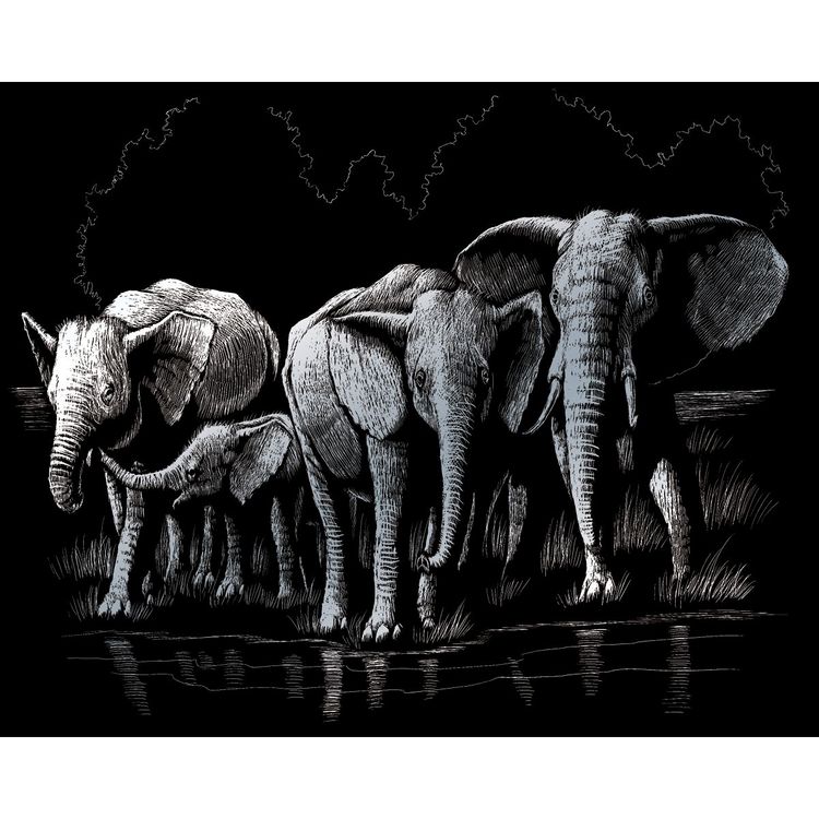 Produktbild: PRACHT Kratzbilder Elefantenherde silber 20x25cm