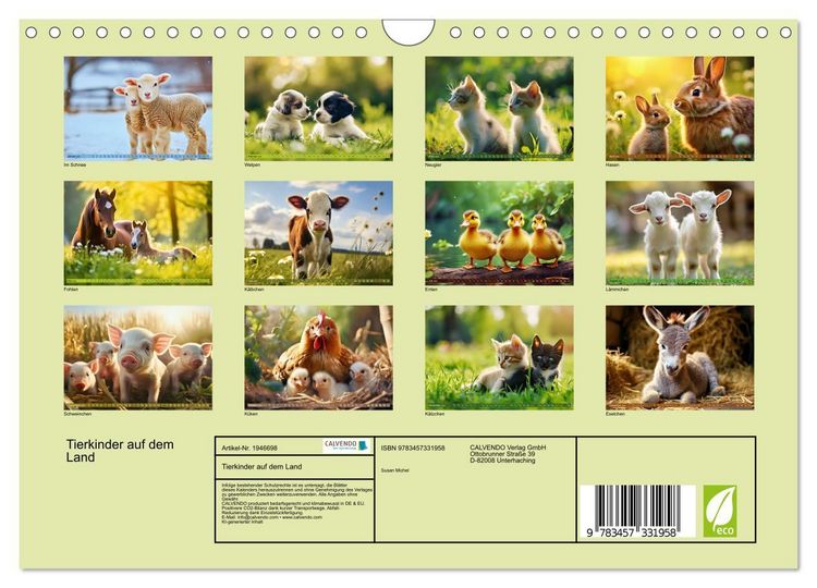 Produktbild: Tierkinder auf dem Land (Wandkalender 2026 DIN A4 quer), CALVENDO Monatskalender