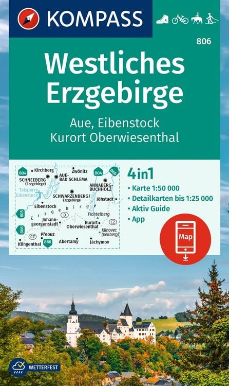 Produktbild: KOMPASS Wanderkarte 806 Westliches Erzgebirge, Aue, Eibenstock, Kurort Oberwiesenthal 1:50.000