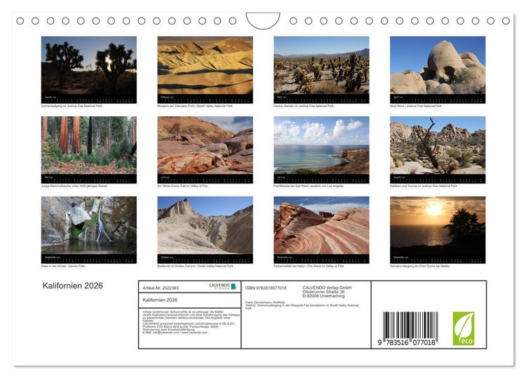 Produktbild: Kalifornien 2026 (Wandkalender 2026 DIN A4 quer), CALVENDO Monatskalender