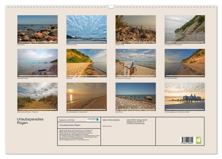 Produktbild: Urlaubsparadies R&uuml;gen (Wandkalender 2026 DIN A2 quer), CALVENDO Monatskalender