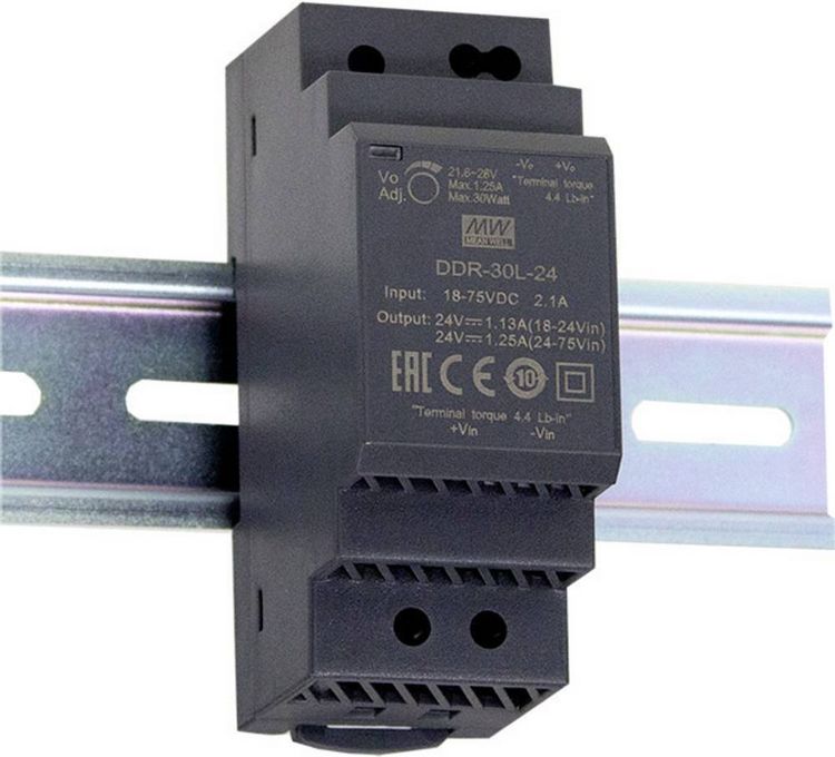 Produktbild: MEAN WELL DDR-30L-12 Hutschienen-DC/DC-Wandler (DIN-Rail) 12 V/DC 2.5 A 30 W Anzahl Ausg&auml;nge:1 x Inhalt 1 St.
