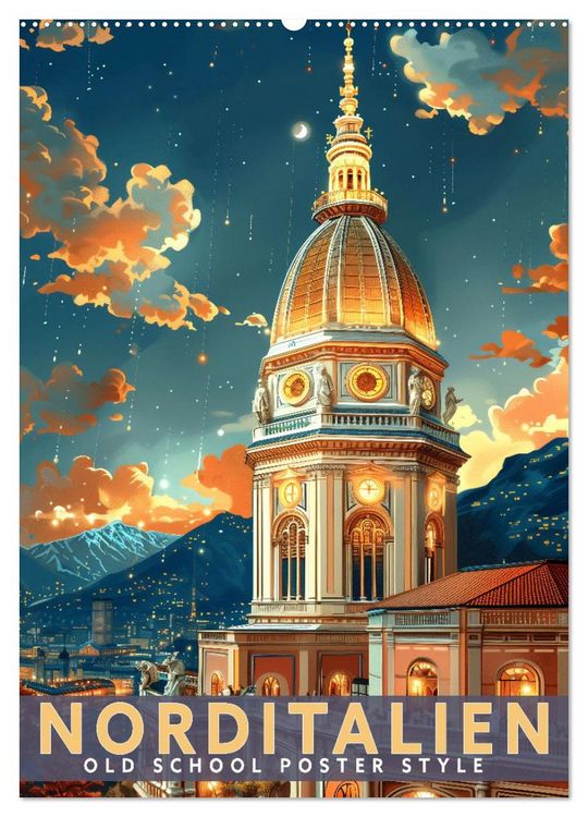 Produktbild: Norditalien - Old School Poster Style (Wandkalender 2026 DIN A2 hoch), CALVENDO Monatskalender