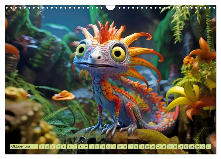 Produktbild: Farbenfrohe Fantasiedrachen (Wandkalender 2026 DIN A3 quer), CALVENDO Monatskalender