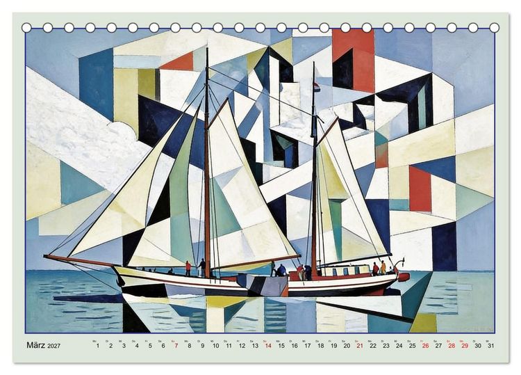 Produktbild: Segelschiffe im Stil des Kubismus (Tischkalender 2027 DIN A5 quer), CALVENDO Monatskalender
