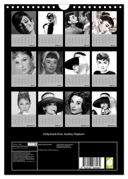 Produktbild: Hollywood-Diva. Audrey Hepburn (Wandkalender 2026 DIN A4 hoch), CALVENDO Monatskalender