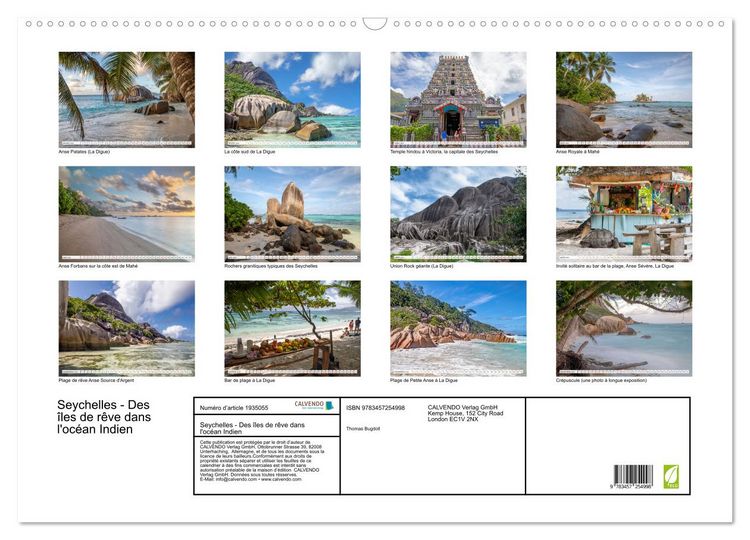 Produktbild: Seychelles - Des &icirc;les de r&ecirc;ve dans l'oc&eacute;an Indien (Calendrier mural 2026 DIN A2 vertical), CALVENDO calendrier mensuel
