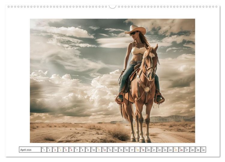 Produktbild: Sattel und Sinnlichkeit - Begegnungen mit den Verf&uuml;hrerischen Cowgirls (hochwertiger Premium Wandkalender 2026 DIN A2 quer), Kunstdruck in Hochglanz