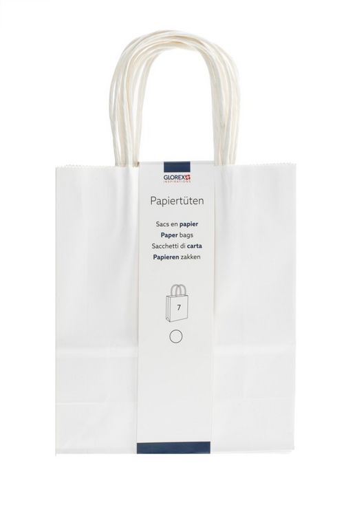 Produktbild: Papiertragetasche, Kordelgriff 18x21x8cm, weiss, 7St