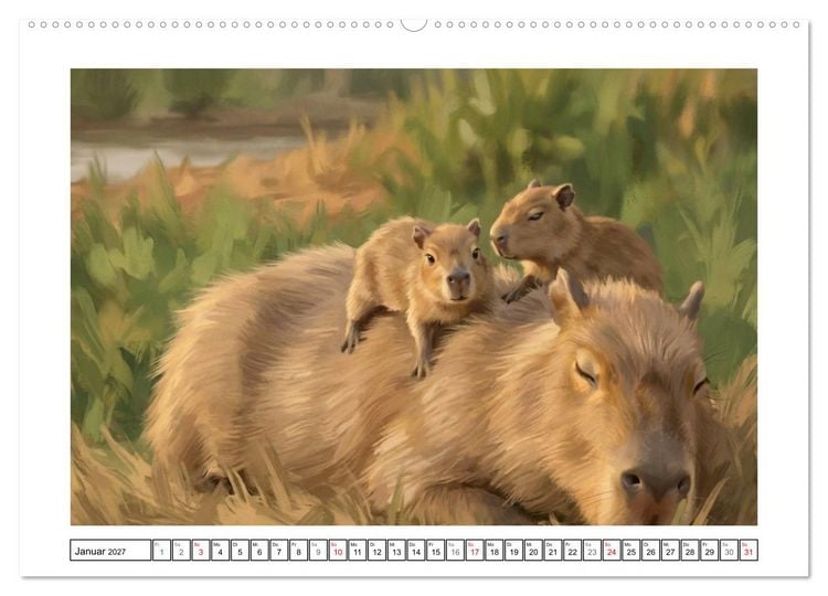 Produktbild: Capybara &ndash; Ein Nachmittag am Fluss (hochwertiger Premium Wandkalender 2027 DIN A2 quer), Kunstdruck in Hochglanz