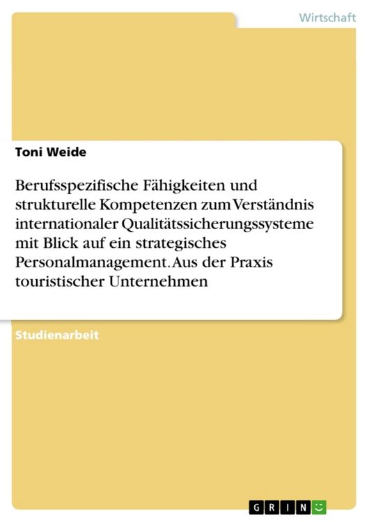 Produktbild: Qualit&auml;tsrelevante Bereiche des Personalmanagements, die sich auf ein in der Praxis touristischer Unternehmen anerkannte