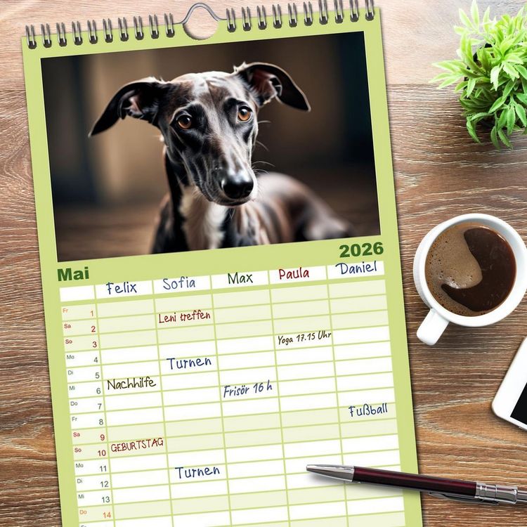 Produktbild: Familienplaner 2026 - Windhunde im Portrait mit 5 Spalten (Wandkalender, 21 x 45 cm) CALVENDO