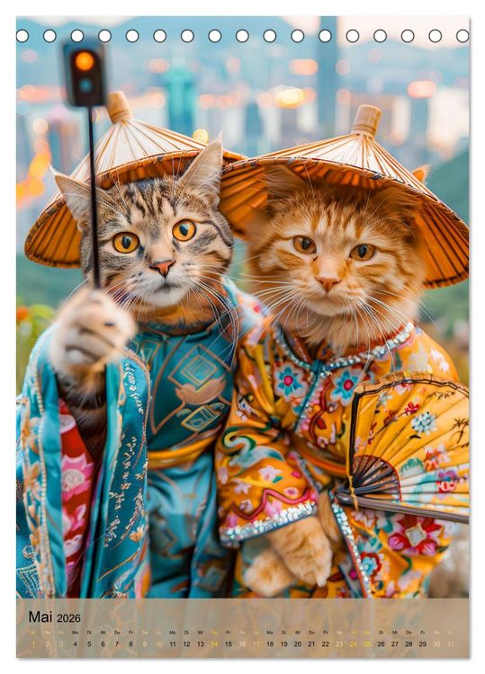 Produktbild: Katzen auf Abenteuerreise - Globetrotter-Katzen entdecke ferne Kulturen (Tischkalender 2026 DIN A5 hoch), CALVENDO Monatskalender