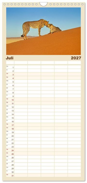 Produktbild: Familienplaner 2027 - Namibias faszinierende Tierwelt mit 5 Spalten (Wandkalender, 21 x 45 cm) CALVENDO