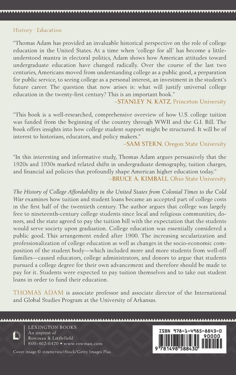 Produktbild: History of College Affordability in the United States from Colonial Times to the Cold War