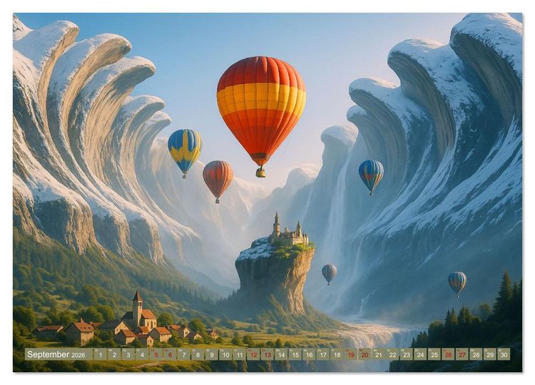 Produktbild: Ballonfahrt durch surreale Welten (hochwertiger Premium Wandkalender 2026 DIN A2 quer), Kunstdruck in Hochglanz