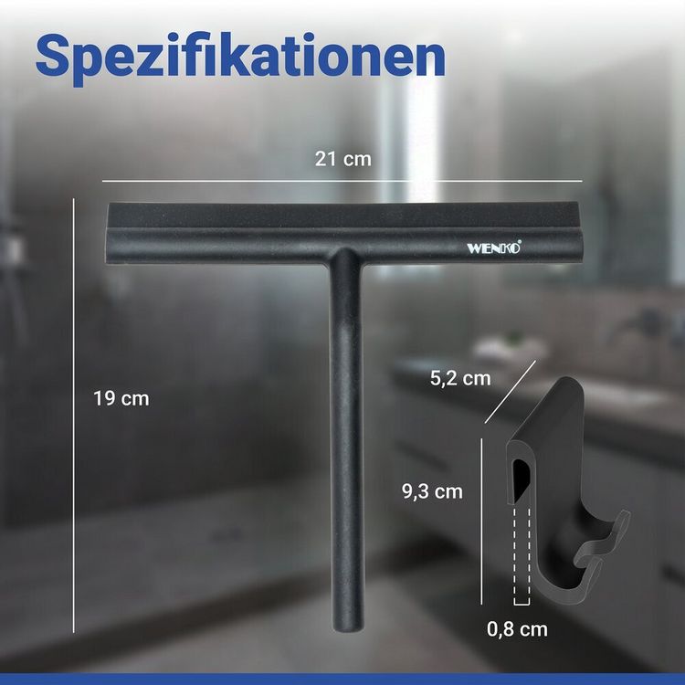 Produktbild: Duschabzieher Mod. Mola Schwarz, aus Edelstahl, ummantelt mit Silikon