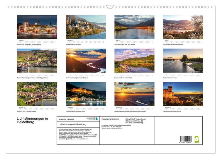 Produktbild: Lichtstimmungen in Heidelberg (Wandkalender 2026 DIN A2 quer), CALVENDO Monatskalender