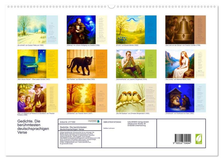 Produktbild: Gedichte. Die ber&uuml;hmtesten deutschsprachigen Verse (hochwertiger Premium Wandkalender 2026 DIN A2 quer), Kunstdruck in Hochglanz
