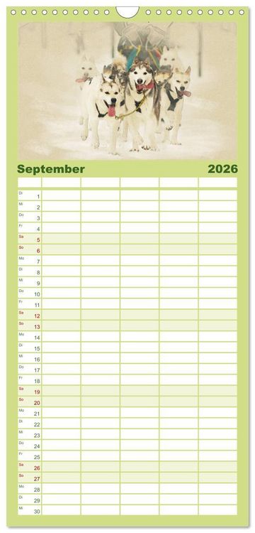Produktbild: Familienplaner 2026 - Schlittenhunde 2026 mit 5 Spalten (Wandkalender, 21 x 45 cm) CALVENDO